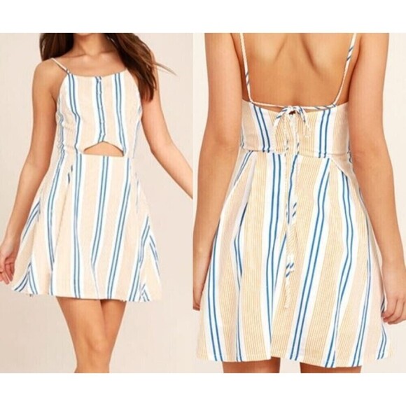 J.O.A She's Like The Wind Women Size S Striped Cutout Skater Mini Dress Resort - Picture 4 of 14